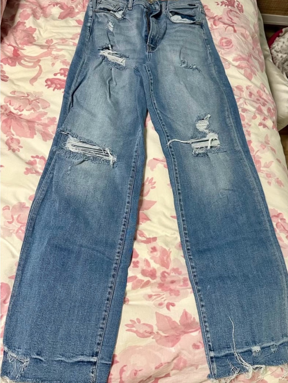 Cello Light Blue Distressed Straight-Leg Jeans